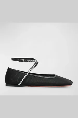 Amina Muaddi Ane Mesh Crystal Ankle-Strap Ballerina Flats
