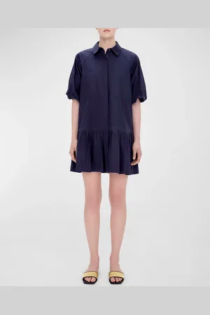 Simkhai Crissy Puff-Sleeve Cotton Poplin Mini Shirtdress