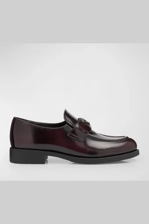 Prada Leather Logo Slip-On Loafers