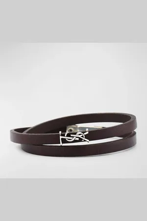Saint Laurent Leather Double-Wrap YSL Bracelet
