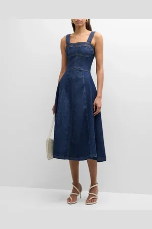 Simkhai Cici Bustier Denim Pinafore Midi Dress