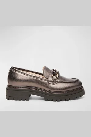 Nero Giardini Metallic Leather Chain Lug-Sole Loafers