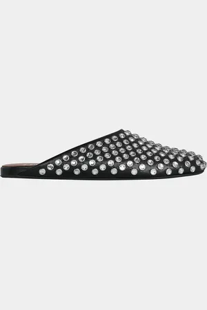 Alaïa Crystal Stud Leather Flat Mules
