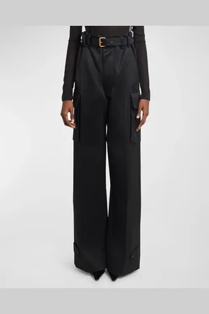 Saint Laurent High-Rise Belted Straight-Leg Satin Cargo Pants
