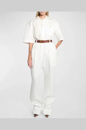 Saint Laurent Short-Sleeve Belted Straight-Leg Jumpsuit