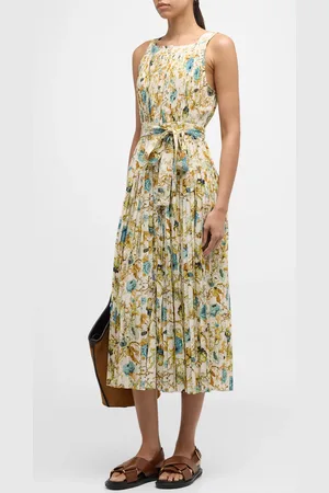 ULLA JOHNSON Annabeth Pleated Sleeveless Midi Dress
