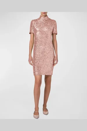 AKRIS Sequined Mock-Neck Short-Sleeve Mini Dress
