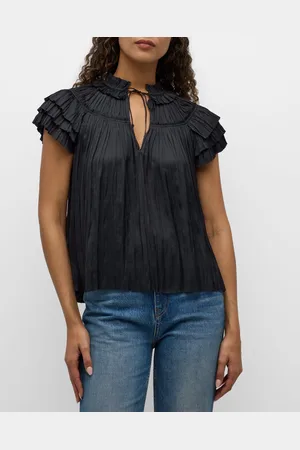 ULLA JOHNSON Liv Pleated Tiered-Sleeve Top