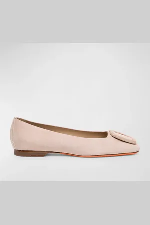 santoni Maya Suede Buckle Ballerina Flats