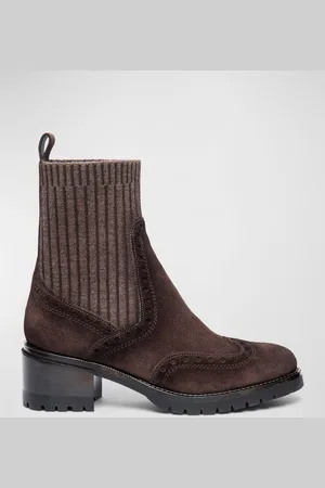 santoni Ferret Brogue Suede Knit Booties