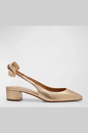 Aquazzura Metallic Bow Slingback Ballerina Pumps