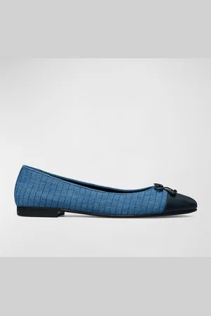 Tory Burch Quilted Denim Cap-Toe Ballerina Flats