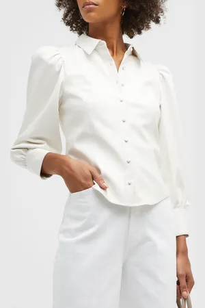 ALICE+OLIVIA Nadine Puff-Sleeve Vegan Leather Blouse