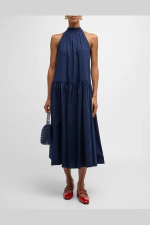Staud Marlowe Halter Neck-Tie Cotton Poplin Midi Dress