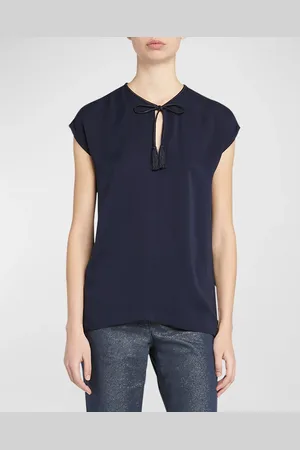Giorgio Armani Silk Georgette Blouse with Fringe Tie Neck Detail