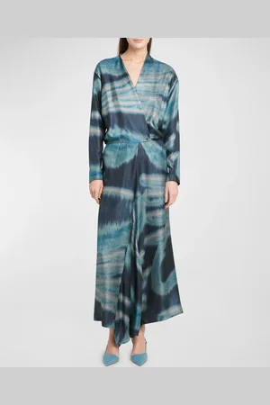 Giorgio Armani Abstract-Print Silk Long-Sleeve Maxi Wrap Dress