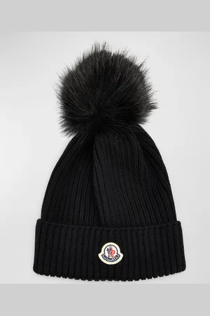 Moncler Ribbed Wool Beanie W/ Faux Fur Pom, Size S-L