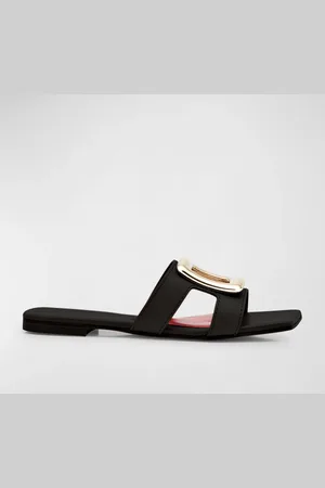 Roger Vivier Leather Buckle Flat Slide Sandals