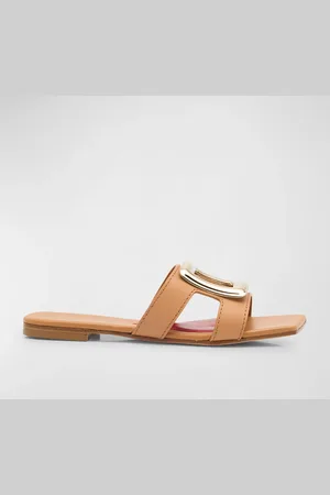 Roger Vivier Leather Buckle Flat Slide Sandals