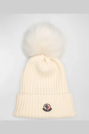 Moncler Ribbed Wool Beanie W/ Faux Fur Pom, Size S-L