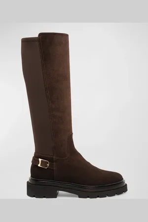 santoni Stretch Suede Buckle Knee Boots