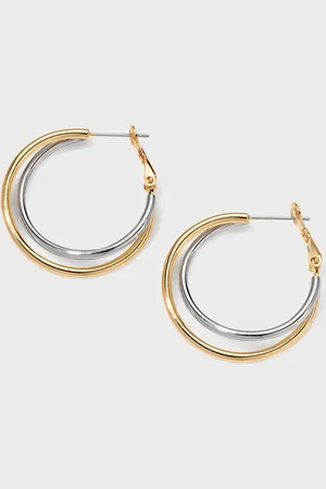 Kenneth Jay Lane Gold and Silver Twist Hoop Earrings