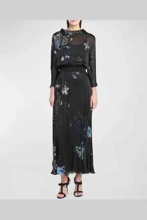 Giorgio Armani Floral Print Silk Gown with Smocked Waist