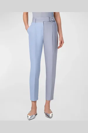 AKRIS Fred Micro Stripe Cotton Poplin Tapered-Leg Ankle Pants With Belt