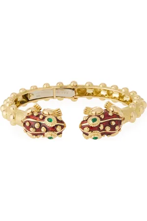 David Webb 18k Gold Baby Frog Cuff Bracelet in Red Enamel