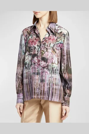Alberta Ferretti Printed Chiffon Button-Down Blouse
