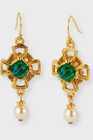BEN-AMUN Emerald and Pearly Fish Wire Drop Earrings
