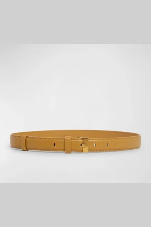 Bottega Veneta French Leather Belt With Hammered Brass Buckle