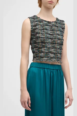Misook Cropped Fringe-Trim Tweed Knit Tank