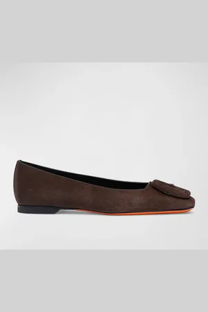 santoni Maya Suede Buckle Ballerina Flats