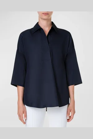 AKRIS Kimono-Sleeve Split-Neck Blouse