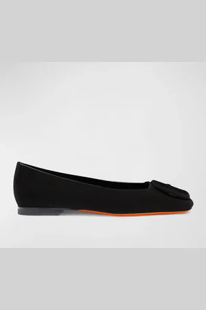 santoni Maya Suede Buckle Ballerina Flats
