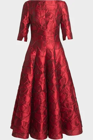TALBOT RUNHOF Ruffles Jacquard Fit-Flare Midi Dress