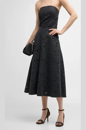 Brunello Cucinelli Flannel Wool A-Line Midi Skirt with Laser-Cut Floral Embroidery