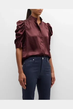 Frame Gillian Silk Ruched Sleeve Top