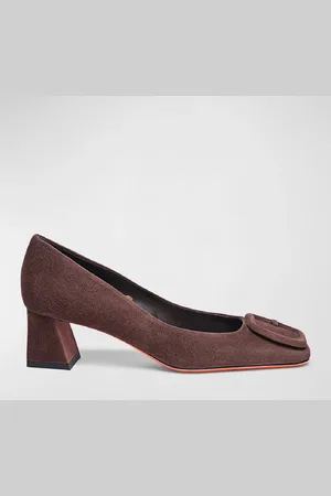 santoni Suede Buckle Block-Heel Pumps