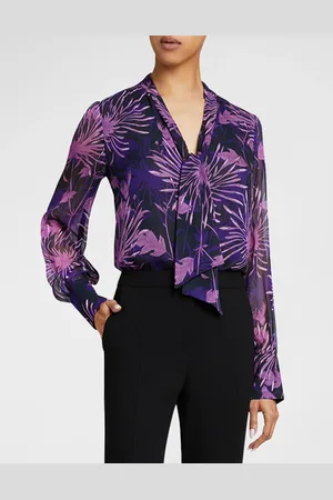 Santorelli Francis Floral-Print Crinkled Georgette Blouse