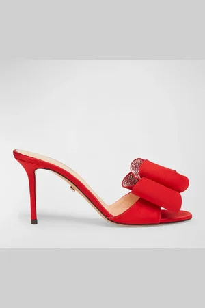 Mach & Mach Le Cadeau Satin Crystal-Bow Slide Sandals
