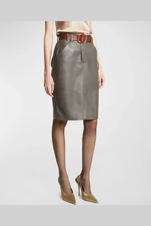 Saint Laurent Leather Pencil Skirt with Patch Pockets