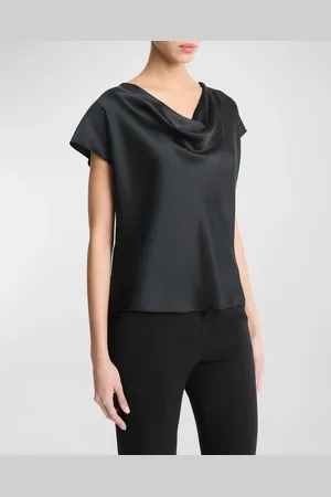 Vince Cowl-Neck Cap-Sleeve Satin Blouse