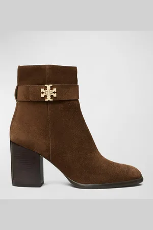 Tory Burch T-Lock Heeled Suede Ankle Boots
