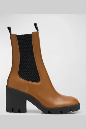 Burberry Stride Leather Lug-Sole Chelsea Booties
