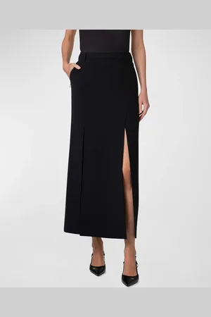 AKRIS Double-Face Wool Midi Skirt with Irregular Slits
