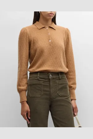 Frame Scalloped Cashmere Polo Sweater