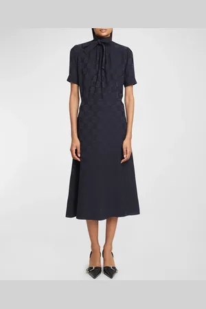 Givenchy 4G Baroque Jacquard Midi Dress with Tie Neck