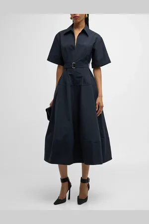 Simkhai Deanna Belted Poplin Short-Sleeve Midi Shirtdress